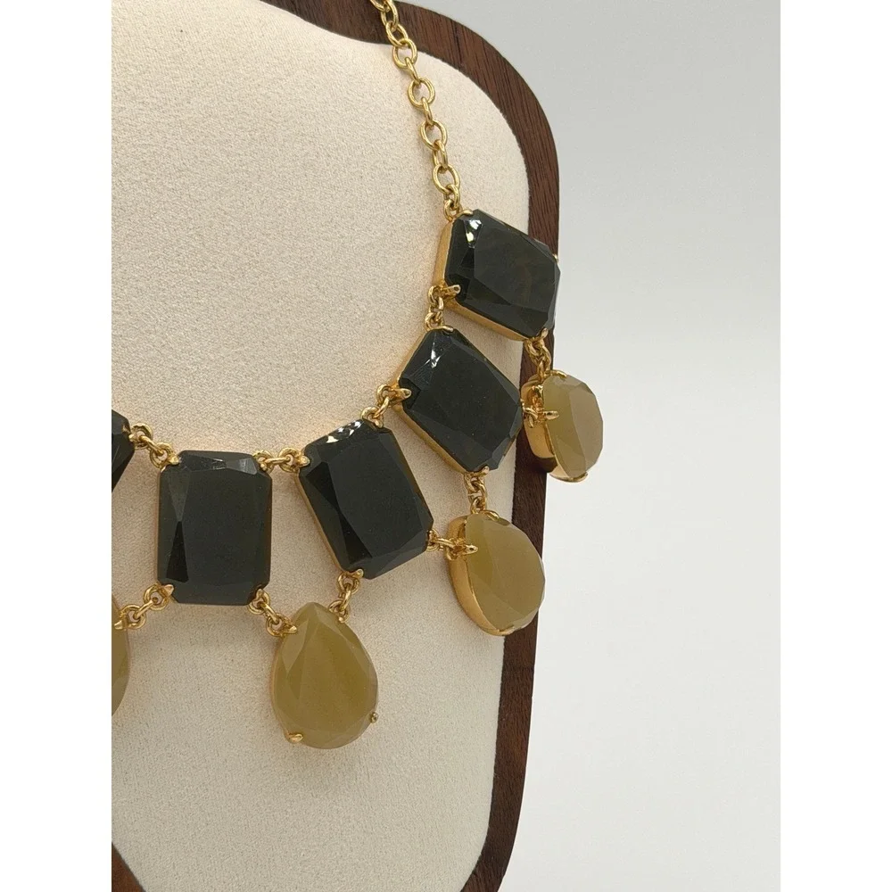 Kate Spade Green Statement Necklace Gold Tone Translucent Bib Jewelry